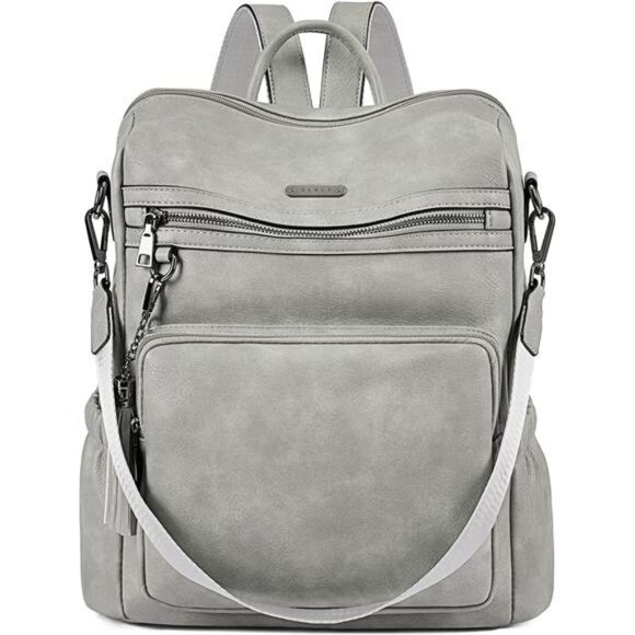 Women Backpack Vegan Leather Large Capacity Grey - Picture 1 of 7